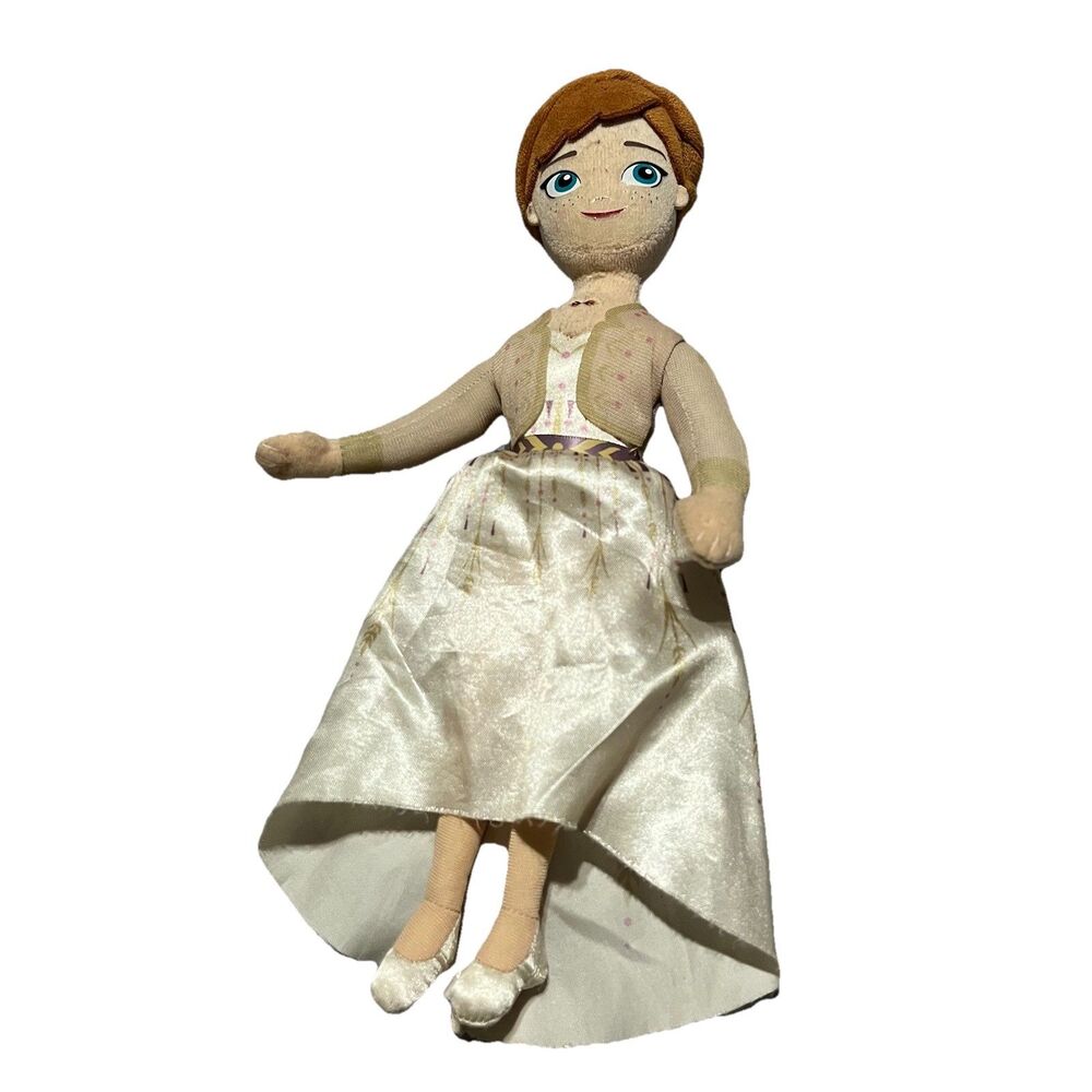 Disney Frozen 2 Anna 11” Stuffed Animal Plush Doll Toy Cream Dress Hair Bun